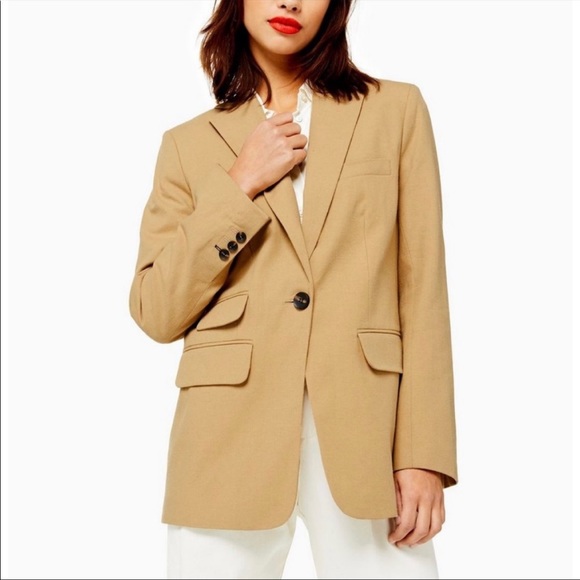 TOPSHOP Tan Single Breasted Jacket With Linen Size 2 - Picture 2 of 4